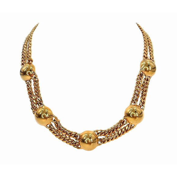 VINTAGE MONET GOLD TONE DOUBLE CHAIN DOME ACCENT NECKLACE W/ HOOK CLASP - Picture 1 of 5